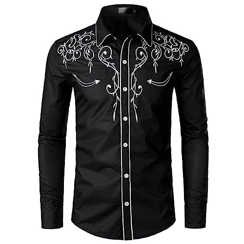 Camisa occidental para hombre, con bordado, chalecos de vaquero, disfraz de carnaval, fiesta temática, camisa de ocio, camisa de manga larga, algodón, clásica, corte regular, camisas country hippie, O