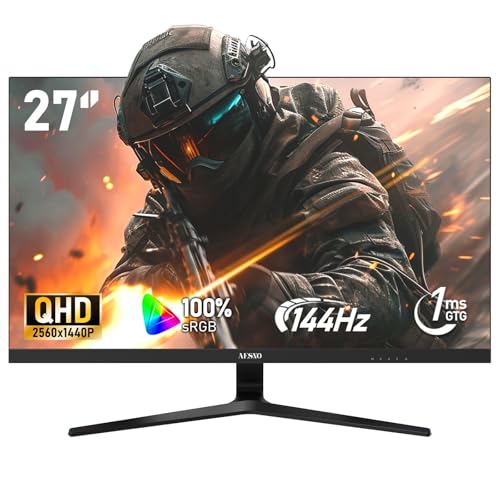 AESNO 27 inch 2K Gaming monitor 144Hz QHD(2560x1440) Computer monitors | 1440P Display Screen 1ms(GTG) 100%sRGB FreeSync Suitable for e-sports games, office use, home use, and video/image production
