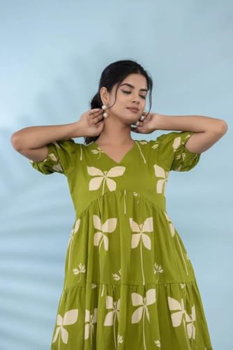 Image of ROYALICA Women's Pure Cotton Maxi Midi Dress Western Dress for Women Elegant Floral Printed Long Dresses | Soft & Breathable Fabric | Casual Trending Dress for Women