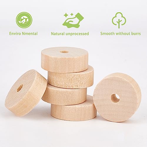 OLYCRAFT 60pcs Unfinished Wood Wheels 30mm Diameter Blank Wood Slices 6.5~7mm Hole Round Wheel Wooden Pieces Unfinished Blank Slices for DIY Project Painting Decoration Crafts - Image 4