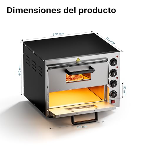 Miniatura 4 de Horno Para Pizzas Con 2 Niveles 3000w Acero Inoxidable Piedra De Cordierita Accesorios De Cocina