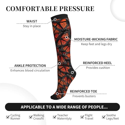 Monarch Butterflies Print Athletic Support Socks 15-20mmhg Gradual Compression Running Socks Travel Workers4