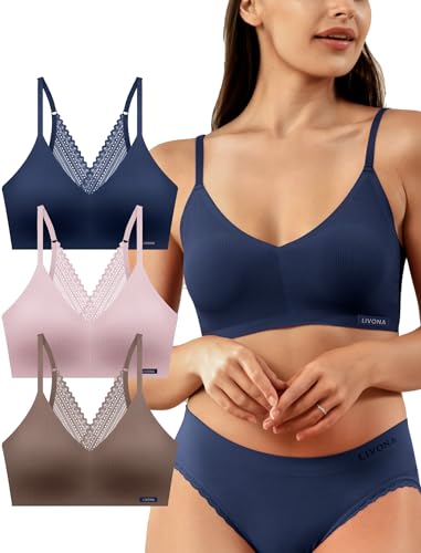 Image of Livona Lace Bralette for Women - Comfort Sports Bra Wireless Padded Bralette with Support Workout Tops Cami Crop S-XXL