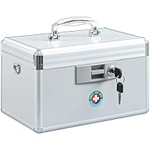 KYODOLED Locking Key Medicine Box,First Aid Key Safe Box with Lock,Key Medication Storage Lock Box for Drugs Use, 12.2 x 7.8 x 8.2 White