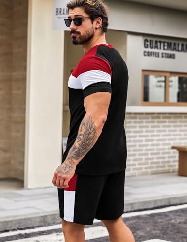 Babioboa Men's Short Sleeve Colorblock T Shirt & Shorts Sweatsuit Set Summer 2 Piece Outfits Casual Athletic Sports Tracksuit3