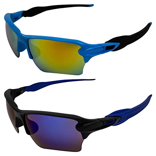 AlterImage Sprint Wraparound Sports Retro Sunglasses for Men or Women 2 Pair Blue & Black Semi-Rimless Frames w/Coinjected Rubber Tips & G-Tech Red/Blue Lenses