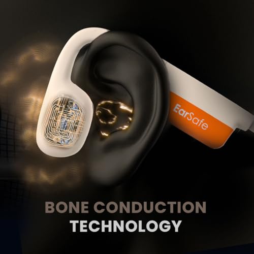 Image of ng Earsafe Pro Mini Bone Conduction Headphone, Bluetooth Wireless Open Ear Design, IPX6 Waterproof V5.3 Headphone for Sport & Cycling & Workout, 10min Fast Charge, 9h Playtime, Lightweight (Beige)