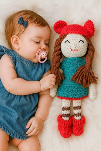 Image of Clapjoy Crochet Handmade Doll Toy with Removable Dress | Soft Cotton Knitted Doll for Girls | Pretend Play, Gift & Room Decor (Blue Dress Doll)