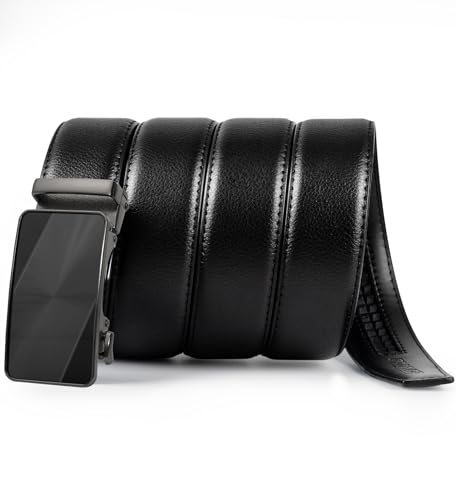 Image of Mens Ratchet Belts Leather-2 Packs,Adjustable Slide Belts For Gifts Men Dress and Casual 1 3 /8 inch,Cut for Perfect Fit