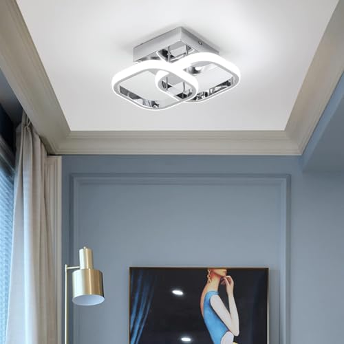 Image of EIDISUNY LED Ceiling Light Modern Ceiling Light Silver Square Simple Ceiling Fixture LED for Corridor Kitchen Stairs Hallway Study Room Bedroom Living Room - Chrome 22W (Cold White Light 6000K)