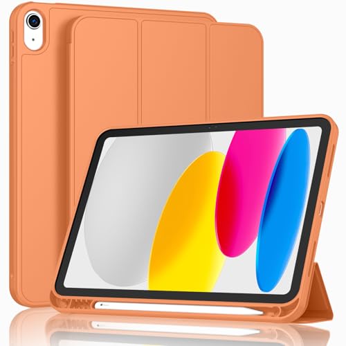 Image of ToaPoia Case for iPad (A16) 11 Inch 2025 /iPad 10th Generation 10.9 Inch 2022, Slim Trifold Stand Protective Cover with Pencil Holder and Soft TPU Back,Support Auto Sleep /Wake (New Orange)