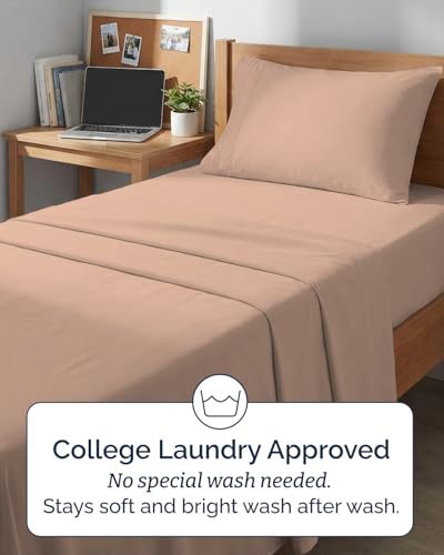 Image of Twin XL 4 Piece Sheet Set - College Dorm Room Essentials - Mauve | Ultra Soft Dorm Bedding Set, 8 inch to 16 inch Inch Deep Pockets, 1 Flat & 1 Fitted Sheet & 2 Pillowcases, Wrinkle & Fade Free