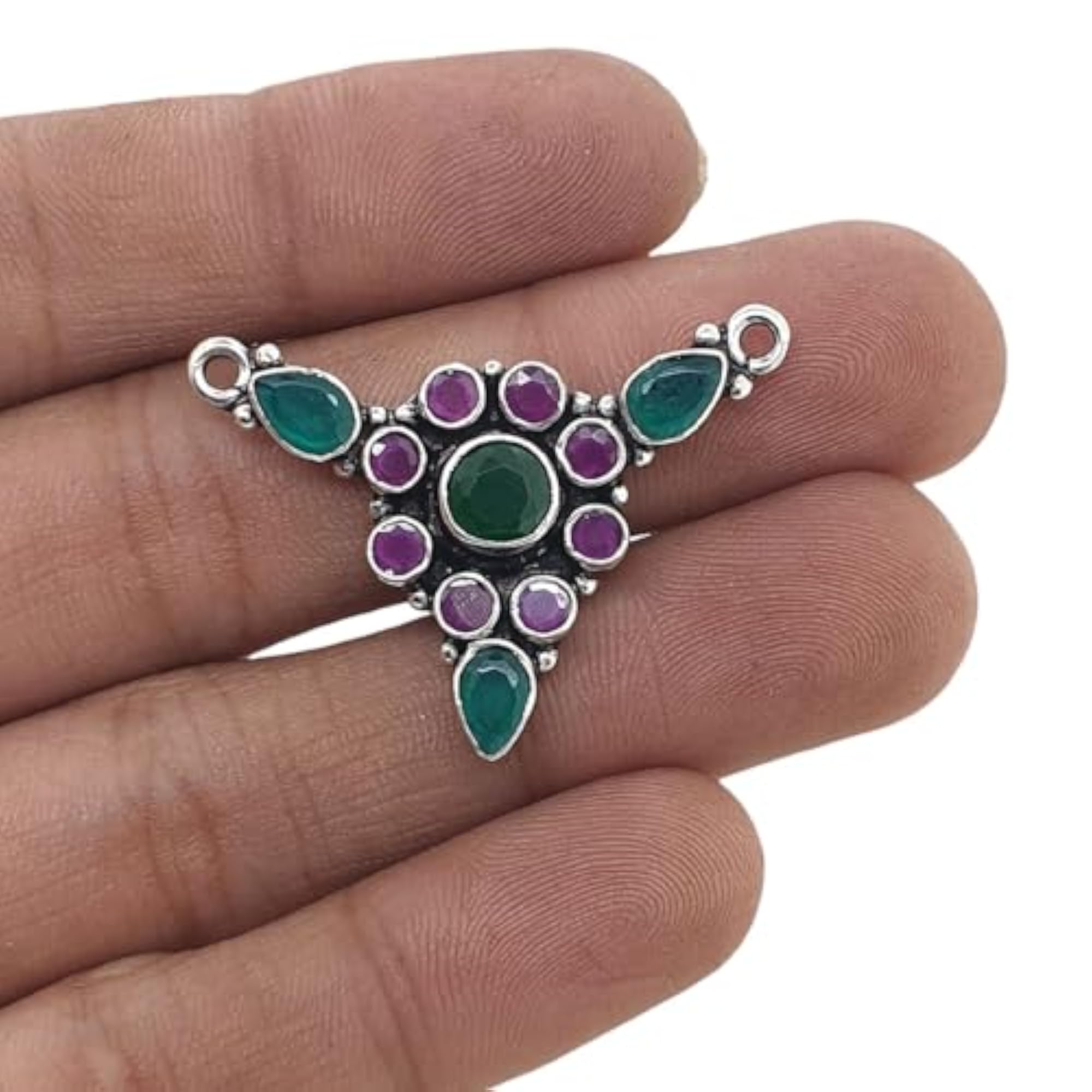 Women's 925 Sterling Silver Natural Onyx & Ruby Stone Mangalsutra