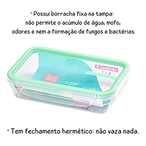 Pote Plástico Sanremo Hermético Com Trava Kit 4 Marmitas 820ml