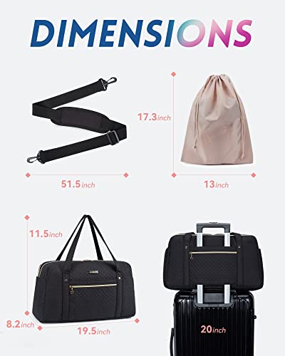 Travel Duffle Bag, Bagsmart 31L Quilted Weekender Overnight Bag For Women With Laptop Compartment, Large Carry On Airport Bag With Wet Pocket & Shoe Bag For Travel, Business Trips, Sports(Black) #TOP5