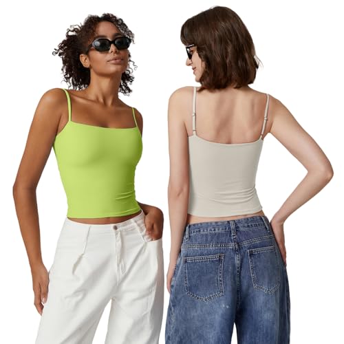 Image of QINSEN Women's Double Lined Basic Tank Top Adjustable Spaghetti Straps Sleeveless Camisole Shirts