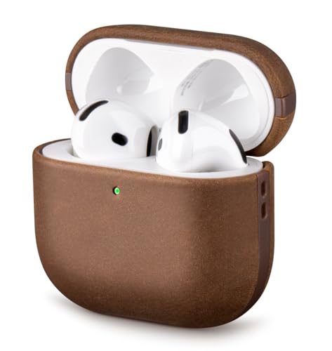 Coque AirPods 4 cuir rigide LOPIE, étui de protection vintage marron foncé