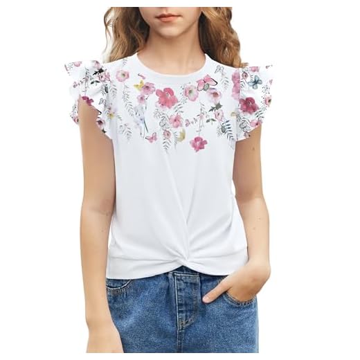 Arshiner Niñas Imprimir Camisetas Manga Corta Niños Moda Ocio Camisa Verano Manga Voladora Tops Camiseta Básica para Niñas Flores 130