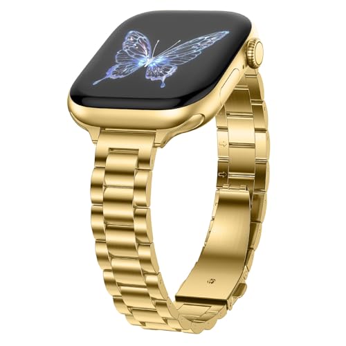 Dolstrap Thin Metal Straps Compatible with Apple Watch Strap 42(Series 11/10)/41/40/38mm Women Dressy Stainless Steel Slim Band Compatible for iWatch SE 3/2/1 Series 11 10 9 8 76 5 4 3 2 1 Gold