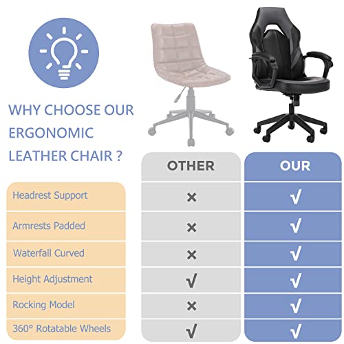 Office Chair, Ergonomic High Back Computer Chair Height Adjustable Desk Chair Faux Pu Leather Chair With Armrest Padded And Lumbar Support, Grey #TOP5