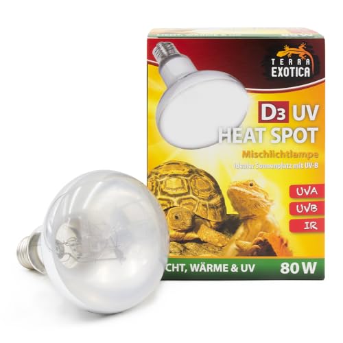 D3 UV Heat Spot 80 Watt | UVB, Wärme & helles Licht in einer Lampe – idealer Sonnenplatz für sonnenliebende Reptilien im Terrarium
