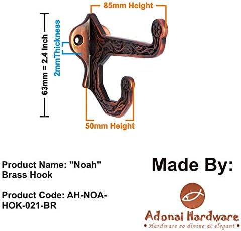 Adonai Hardware Noah Brass Hat and Coat Hook (Supplied as 4 Pieces per Pack)