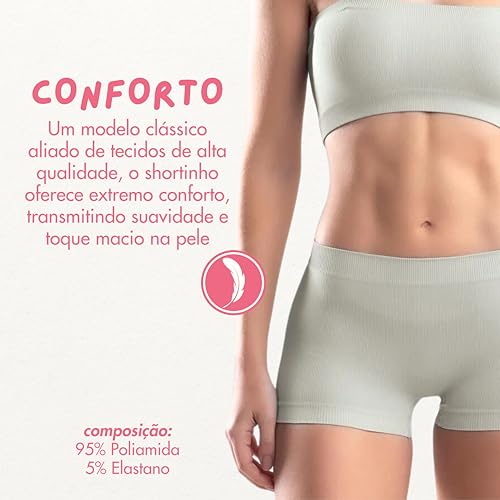 She By Mash Calcinhas Boxer Sem Costura Canelado Microfibra AMNI BIOTECH® Feminino Adulto, Cinza Cla