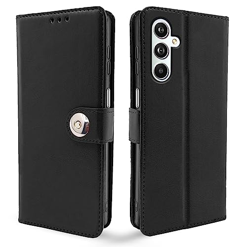 Image of Pikkme Samsung Galaxy F54 / M54 5G Flip Cover Leather Finish | Inside TPU with Card Pockets | Wallet Stand and Shock Proof | Complete Protection Button Flip Case (Black)