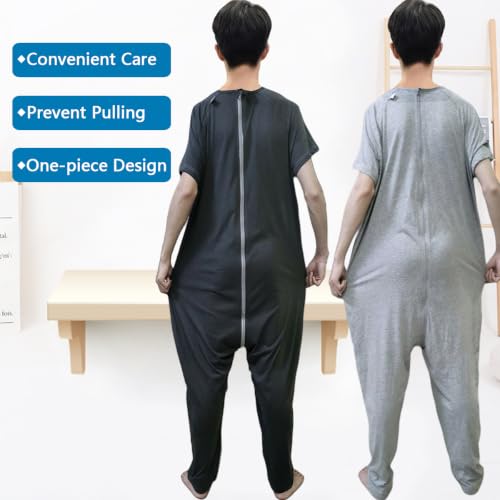 Image of Unisex Anti-Strip Adaptive Jumpsuit with Back-Zipper,One-piece Short-sleeved Trousers,Suitable for Seniors,Incontinence Care,Dementia Patient,Alzheimer's Patients