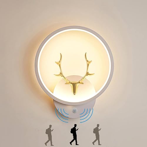 LED Wandleuchte mit Bewegungsmelder Innen Flur Wandlampe mit Bewegungssensor 17W 3000K Modern Rund Wandbeleuchtung Sensor Wandlicht für Veranda Wohnzimmer Schlafzimmer Treppen Garage Lampe (Weiss) Cover