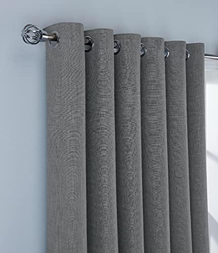 Sleepdown Linen Look Eyelet Blackout Lined Curtains Thermal Insulated for Bedroom and Living Room 46 x 54 Inch Charcoal