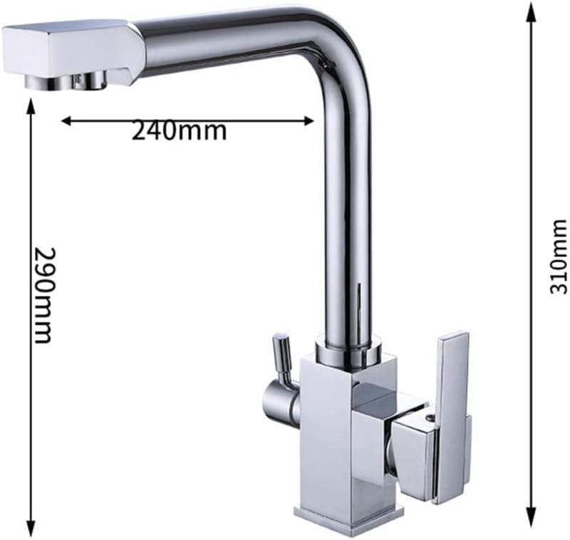 3ウェイキッチン蛇口、ダブルソケット360&deg;回転キッチン蛇口3 in 1ミキサーウォーターフィルター用真鍮、飲料水用蛇口蛇口キッチン