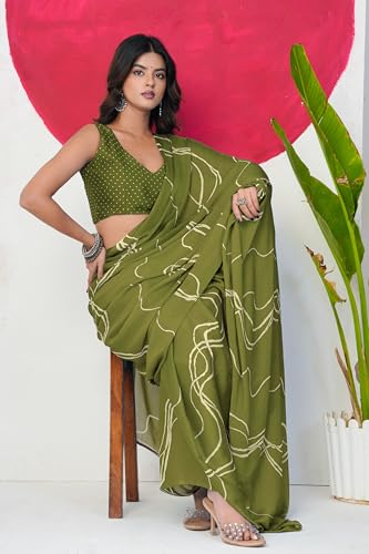 Image of MIRCHI FASHION Saree for Woman Chiffon Georgette Geometric Printed | Lightweight Farewell and Women's Office Sari with Blouse Piece