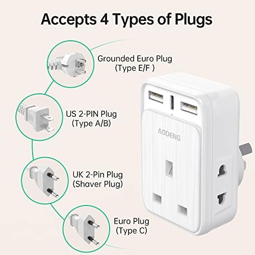 UK to Australia Plug Adapter, AODENG Australian Travel Adapter with 2 USB Ports and 1 30W Type C(5V/3.4A) and 2 Shaver Plug Input for UK to Australian New Zealand Fiji Argentina and more (Type I)