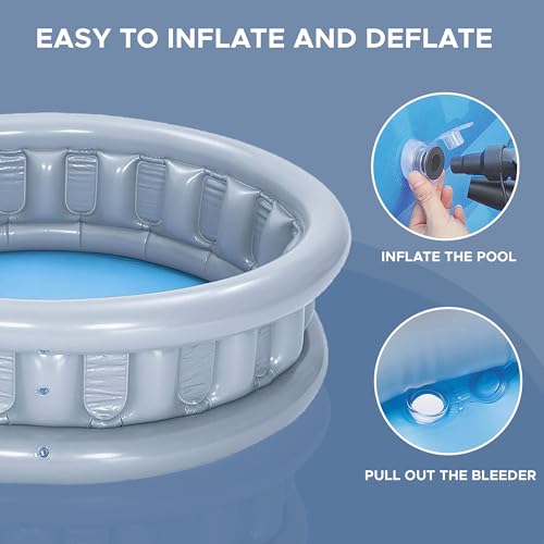 Image of NHR Inflatable Swimming Pool for Kids (152 x 43 cm, 5 Feet), 512L Round Water Splash Pool Bath Tub for Toddlers & Children, Heavy Duty BPA Free Non-Toxic Grey Outdoor Indoor Lawn Garden Water Pool