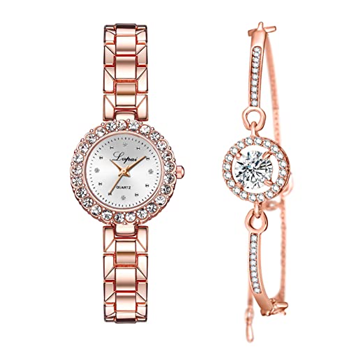 Cdybox Classic Alloy Strap Ladies Watch With Crystal Bracelet Watches Set Quartz Wristwatches For Women Great Gifts (Rose Gold) #TOP8