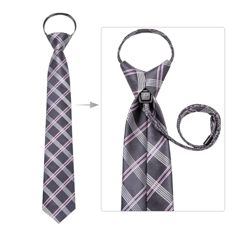 Image of Hi-Tie Zipper Ties for Men Pre-tied Tie Set Lapel Pin Pocket Square and Cufflinks Formal Business Wedding Adjustable Necktie