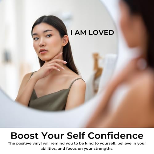 Image of inchI AM LOVED inch Self-Affirmation Mirror Decal, Positive Meditation Vinyl Sticker, Mindfulness Therapy Wall & Mirror Sticker, Safe for Kids & Teens, Inspiring Bathroom Decor for Girls - 2.5*20cm