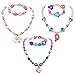 G.C 3 Sets Girl Princess Necklace Bracelet with Colorful Unicorn Mermaid Rainbow Pendant Kids Stretchy Chunky Costume Jewelry Gift Party Favors Dress up Jewelry for Little Girl Toddler(with Gift Box)