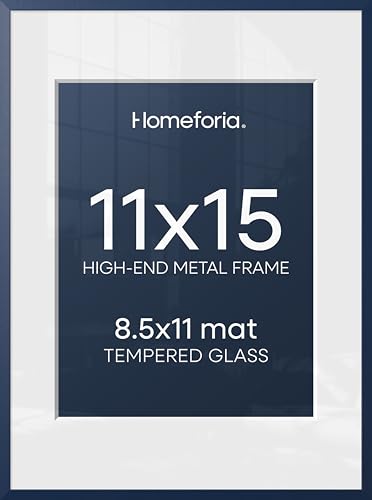 Image of Homeforia 11x15 Picture Frame Navy Blue, High End Metal 11x15 Wall Hanging Frame with Mat 8.5x11, 11 x 15 Poster Frames Matted to 8.5 x 11 inch Photo, 11by15 Frames, Tempered Glass, Wall Kit, Set of 2