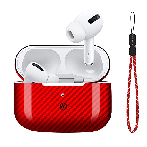 Red Airpods Pro 2Nd Generation 2022 Carbon Case Cover Monocarbon Real Carbon Fiber Earbubs Case With Adjustable Strap Slim Airpods Pro 2 Case Compatible With Wireless Charging #TOP1