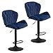 Wolmics 2er Set Barhocker Höhenverstellbare aus Samt mit Rückenlehne und Fußstütze, Barstuhl Drehbarer mit Metallgestell,Blau