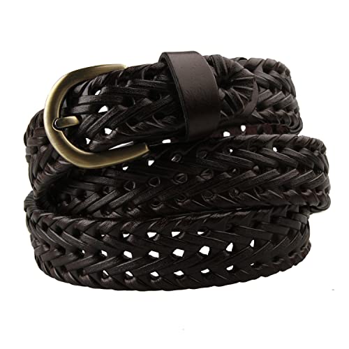 Women Braided Woven Genuine Leather Narrow Belt 25mm Wide