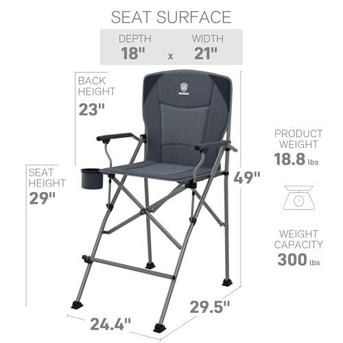 EVER ADVANCED Tall Directors Chair 31" Foldable Camping with Carry Bag Grey by EVER ADVANCED - Image 3