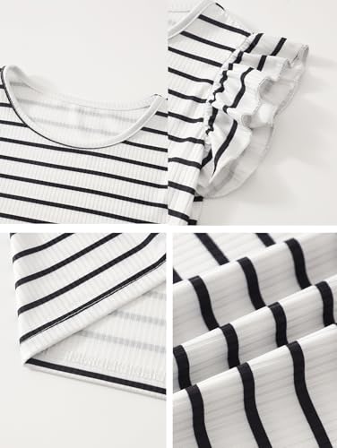 Image of Girls 4 Packs Tees Ruffle Short Sleeve T-Shirt Ribbed Knit Casual Summer Tunic Tops 4-12 Years