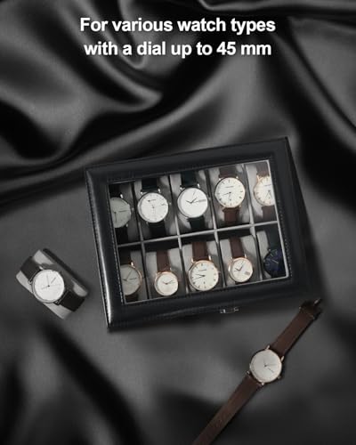 Image of Uten Watch Box with 10 Slots, Watch Box for men, Watch Display Case, Watch Storage Box with Removable Cushion, Metal Clasp, PU Leather