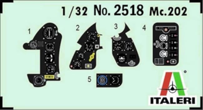 Decal sheet for cockpit instruments, showing various dials and gauges.