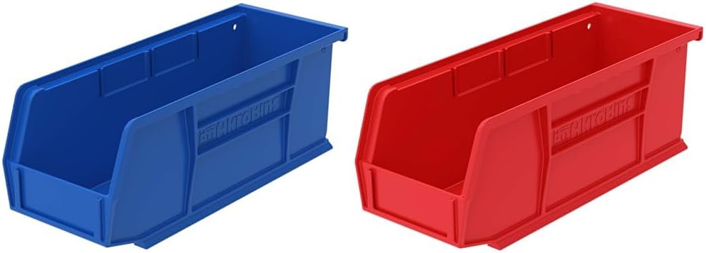 Akro-Mils 11-Inch x 4-Inch x 4-Inch Plastic Hanging Stackable Storage Organizer Bins, Blue and Red 12-Packs