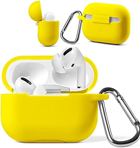 Blaspins Airpods Pro 2nd/1st Generation Case Cover with Keychain 2022/2019, Soft Silicone Skin Cover Full Protective Shock-Absorbing Case Carabiner for New Airpods Pro Case [Front LED Visible]-Yellow