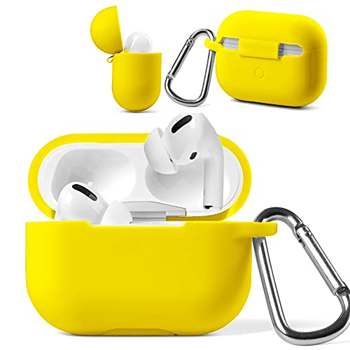 Blaspins Airpods Pro 2Nd/1St Generation Case Cover With Keychain 2022/2019, Soft Silicone Skin Cover Full Protective Shock-Absorbing Case Carabiner For New Airpods Pro Case [Front Led Visible]-Yellow #TOP2